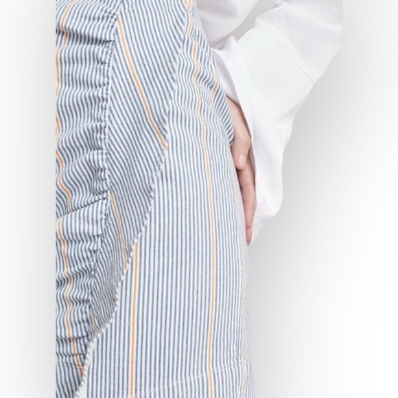 new 3x1 ᯾ Jane Ruffle Stretch Denim Mini Skirt ᯾ Blue Ticking Stripe ᯾ XS ᯾ Chic - Picture 5 of 16